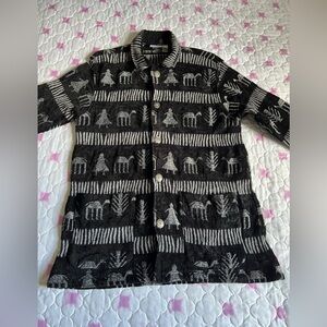 VTG Chico's Design Primitive Pictograph Tribal Button Front Shirt Jacket Sz 3/Lg